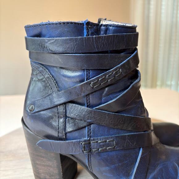Freebird by Steven Rare Gem Blue Leather Distressed Moto Boots US Size 6 - Picture 6 of 11